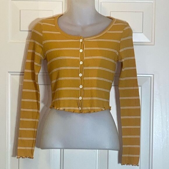 Rhapsody Mustard Yellow Blouse No Label Size Approximately S M Stretch - Picture 7 of 8